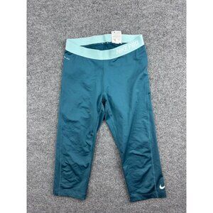 Nike Pro Cropped Pants Women's M Teal Dri-Fit Leggings Capri Workout Tight